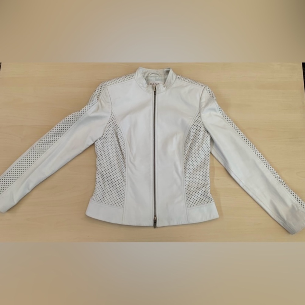 Dana Buchman Leather Jacket Womens Size 2 Front Zip Soft Career shoulder pads